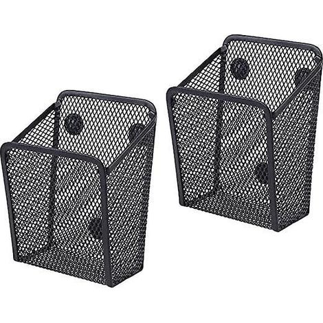 2 Pices Carr Magntique Maille Porte - Stylo, Panier De Rangement Magntique, Mtal Noir Magntique Maille Rfrigrateur Bote De Rangement, Accessoires