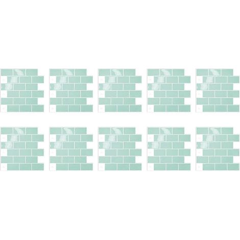 Lot de 10 stickers muraux 3D vert métro, autocollants et imperméables, pour crédence de cuisine et décoration murale à faire soi-même. (1/5)