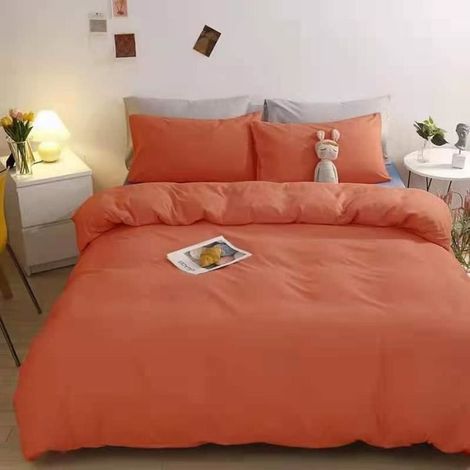 Parure de drap en Coton lavé - Parure de lit 4 Pcs avec 2 Taies d'oreiller, 1 Drap, 1 Housse de Couette - 200x230cm - Orange Blue (1/4)