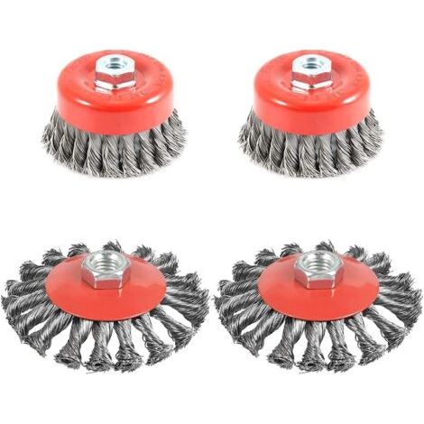 4pcs Brosse Métallique Nettoyage, Brosse Conique pour Meuleuse d'angle, Brosse de Ponçage en acier Torsadé, Diamètre de 75 mm et 100 mm, M14 (1/5)
