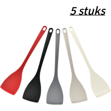 Set de 5 spatules en silicone avec support, pour poêles antiadhésives, résistantes à la chaleur, multicolores (1/5)