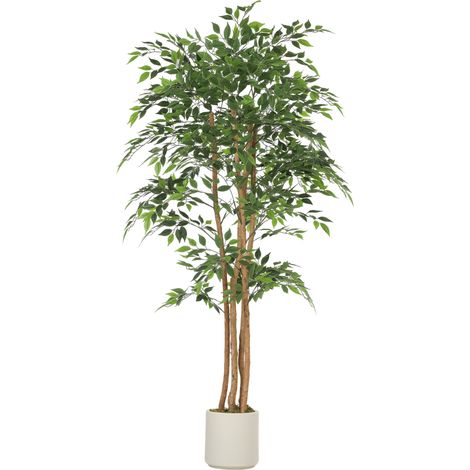 HOMCOM Pianta Finta di Baniano in PEVA e Legno 75x75x180 cm, Verde (1/5)