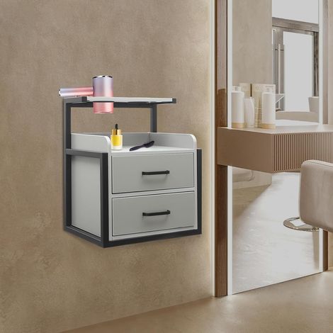 Friseursalon Hängeschrank Hängender Salon Wandschrank mit 2 Schubladen & Föhnhalter 40 x 30 x 48cm Badezimmerschrank Hängend Speicherschrank Bis 50KG Spind für Spas, Salons (Schwarz + Grau) (1/5)