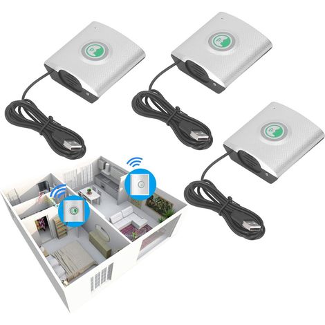 Interphone vocal sans fil à très longue portée, sonnette intérieure à 3 unités, idéal pour les appels longue distance à domicile et au bureau, voix forte et claire, sécurité domestique, argent. (1/5)