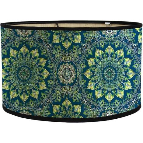 Abat-Jour en Tissu Classique Tambour Abat-jour, Mandala Rétro Remplacement Abat, Jour Fait à la Main pour Lampe de Table Suspension Lampe de Chevet Lampadaire Cylindre (Bleu vert,30x30x20cm) (1/5)