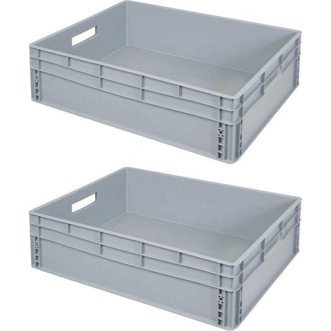 BRB 2 Eurobehälter mit 2 Durchfassgriffen, LxBxH 800x600x220 mm, grau
