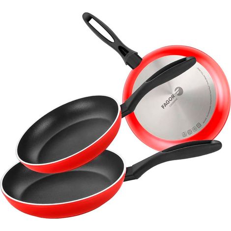 FAGOR Maxima Set 3 Sartenes 20-24-28 cm Inducción, Aluminio Forjado, Antiadherente XYLAN Ecológico sin PFOA  Rojo