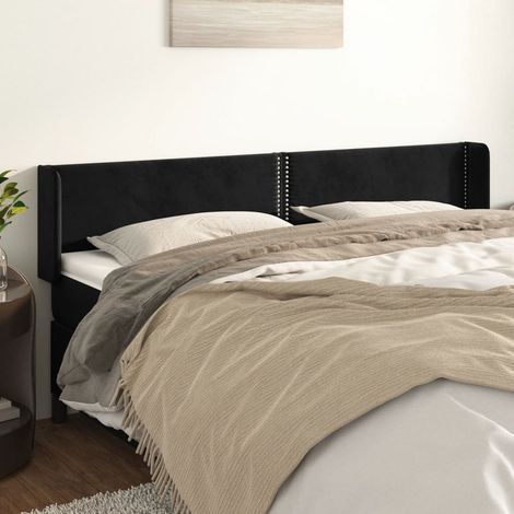 Tête de lit avec oreilles en velours noir, hauteur réglable, 183 x 16 x 78/88 cm, 11.55kg - PANGIVO (1/5)