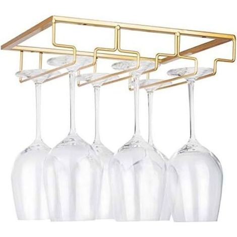 Porte-verres à vin – Rangement sous meuble pour verres à vin, étagère en métal pour bar et cuisine, doré (1/4)