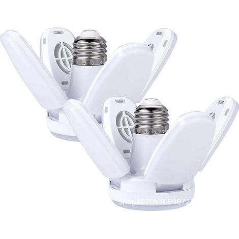 MINKUROW E27 28w Lampada Da Garage, Bianco Freddo 6500k 3100lm Lampada Da Officina Deformabile Con 4 Pannelli Regolabili, Plafoniere Led, Per Garage, Magazzini, Palestre (Confezione Da 2) (1/3)