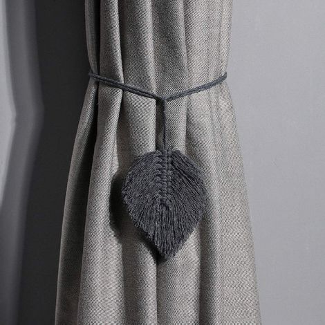 Lot de 2 embrasses de rideaux faites main, avec pompons, pinces et attaches décoratives. Embrasses de rideaux en corde de coton naturel, faites main, pour voilages et rideaux occultants. (1/5)