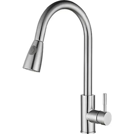 Robinet de cuisine à pompe (couleur brossée) pour évier à légumes, en acier inoxydable 304, avec eau chaude et froide et système anti-éclaboussures. (1/5)