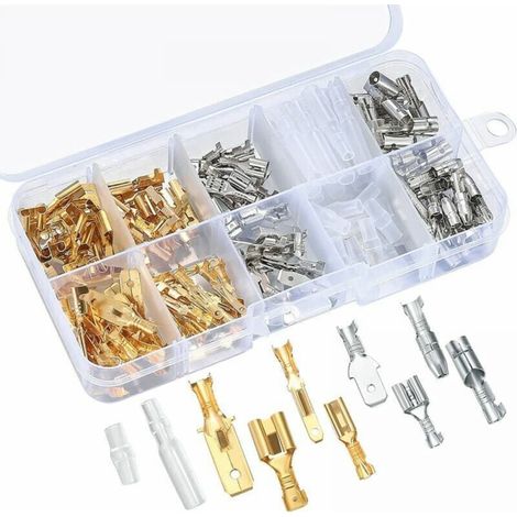 150Pcs Automotive Electrical Crimp Terminals Kit, 6.3mm 4.8mm 2.8mm Electrical Wire Connectors Terminal Male Female for Motorcycle Car Scooter Boats Electric Instruments (1/5)