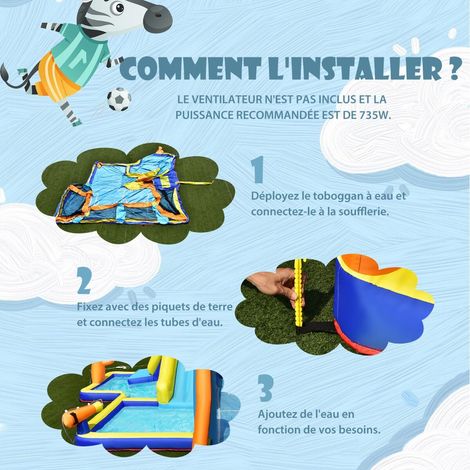 Aire de jeux gonflable avec toboggan, piscine, canons à eau et terrain de foot, soufflerie 735 W incluse, 3-12 ans (1/5)