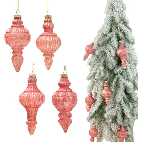 Boules en verre premium - Boules roses effet vieilli, lot de 4, Collection Luxe 14x6x6 12,5x6x6 cm (1/5)
