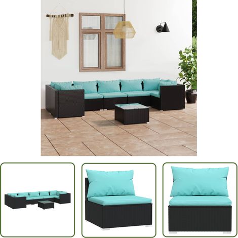 Gartenmöbel - vidaXL 8-tlg. Garten-Lounge-Set mit Kissen Poly Rattan Schwarz - Garten Lounge Set (1/5)
