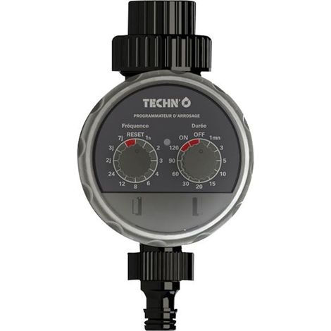 Programmateur arrosage 1 voie – Électrovanne à bille – Alimentation 2 piles AAA – Étanche à la pluie – Paramétrage rapide – Techn'O