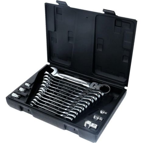 KS TOOLS GEARplus juego de llaves combinadas de carraca articuladas 18 piezas bloqueables - 503.4868 (1/4)