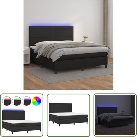 The Living Store Boxspringbett mit Matratze & LED Schwarz 160x200 cm Kunstleder - Boxspringbett - Doppelbett - Bettenrahmen - Lederbettwäsche - Luxusbett (1/5)