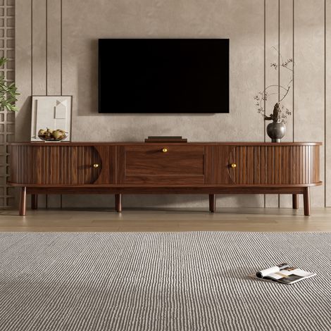 Mobile TV 120 x 40 x 54 cm marrone in compensato con 6 vani e ante scorrevoli (1/5)
