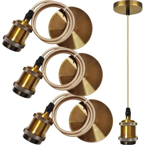 Lot De 3 Suspension Luminaire Vintage, Suspensions E27 Vintage Support De Lampe E27 Lampe Suspension Avec Câble 100cm, Luminaire Support Douille Ampoule Pour Éclairage (1/5)