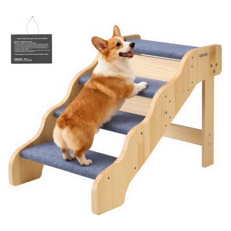 Hundetreppe 740x430x500 mm, 4-stufige Hautiertreppe, klappbare Holztreppe geeignet für kleine, mittlere, große, ältere Haustiere sowie Welpen bis 68 kg, Hundeleiter für Betten, Sofas & Autos (1/5)