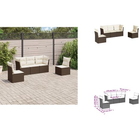 The Living Store Salon de jardin avec coussins 5 pcs marron résine tressée - Meubles extérieurs (1/3)