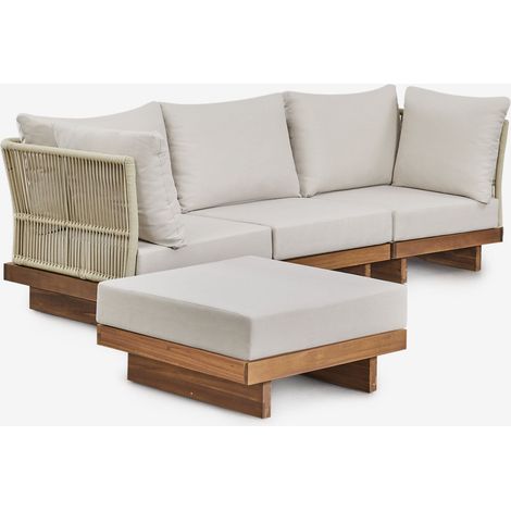 Sofá modular de 3 piezas con 2 sillones esquineros y puff en madera de acacia Dailin SKLUM              (1/5)