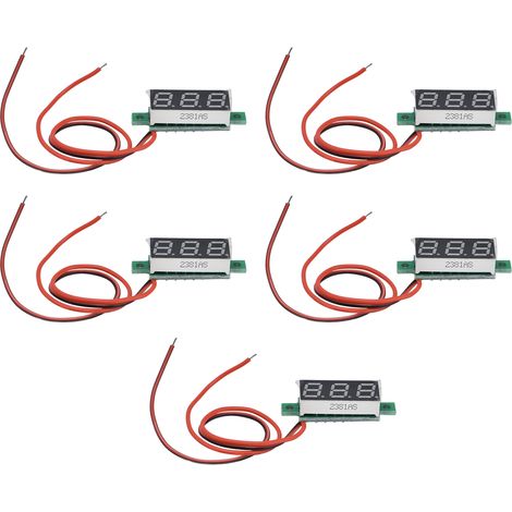 Cinq mini voltmètres CC à affichage numérique, testeur de tension réglable à double fil de 0,28 pouce (lumière jaune-verte, 2,6-30 V). (1/5)