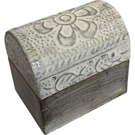 Mini Boîte fleur argentée en bois blanc et argent (1/2)