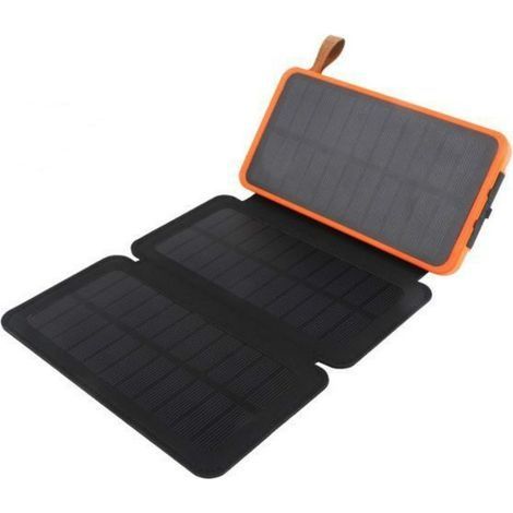 Chargeur Solaire 10000mAh Portable Batterie Externe avec 2 Panneaux Imperméable Power Bank avec 2 USB Outdoor Camping pour Téléphone Tablettes-Bleu