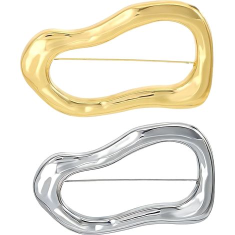 Set di 2 spille irregolari in metallo con anelli oro e argento – Spille dorate per abbigliamento – Decorazioni raffinate per donna – Accessori moda per matrimoni, abiti e completi (1/5)