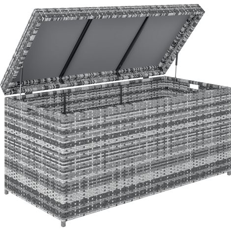 Rattan Auflagenbox 380L wetterfest Kissenbox mit Deckel Stauraum UV-beständig 130 x 61 x 65 cm Dunkelgrau (1/5)
