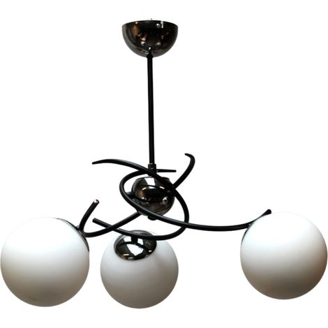 Alfa VIRAL Modern Black Metal Ceiling Lamp 3-Light with White Glass Globe Shades, E14 3x10W, Dimmable, 56cm Height 55cm Wide, Contemporary Living Room Fixture (1/2)