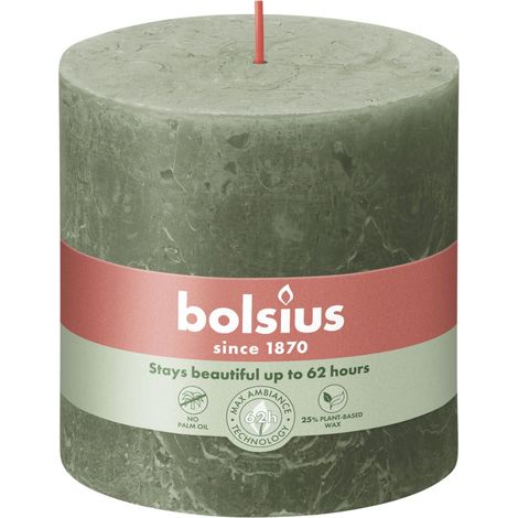 Bolsius Rustik Stumpenkerzen olivengrün, Höhe  10 cm, Ø 10 cm Stumpen- und Kugelkerzen