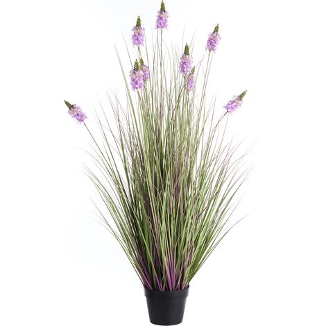 Planta artificial en maceta para interior decoración de plástico con maceta negra flores púrpura 120 cm Lavendarium (1/5)