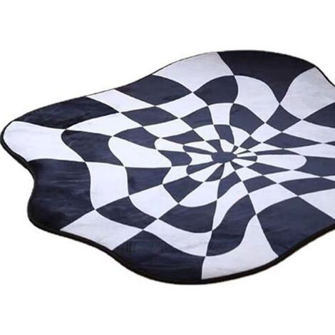 Tapis confortable et doux à blocs de couleurs, style patchwork, motif irrégulier créatif, blanc et noir, 100 x 100 cm / 39,37 x 39,37 pouces. Idéal pour la chambre, le salon ou le balcon. (1/5)