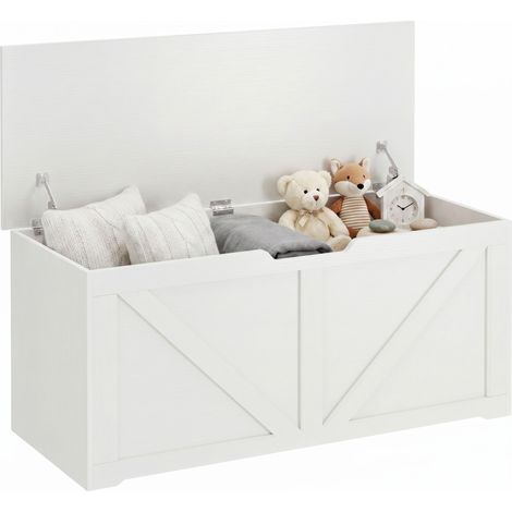 HOMCOM Storage Trunk for Living Room, with Safety Hinges, 100cm, White (1/5)