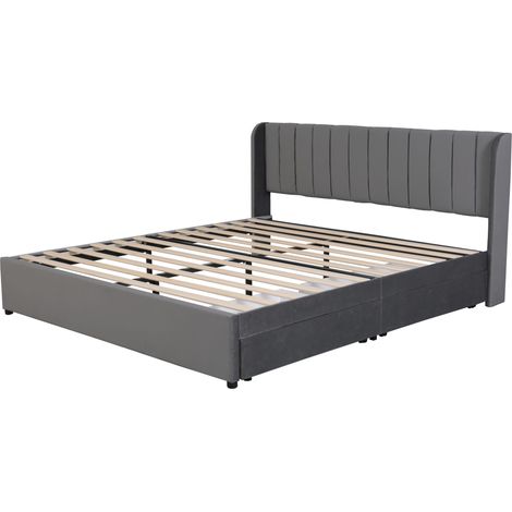 Letto imbottito 180 x 200 cm in velluto grigio con rete a doghe e 2 cassetti (1/5)