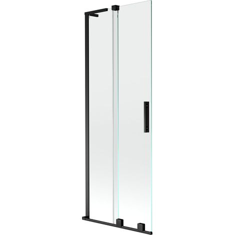 Mexen Velar L paratia per vasca da bagno 2 ante scorrevoli 75 x 150 cm, trasparente, nero - 896-075-003-01-70 (1/5)