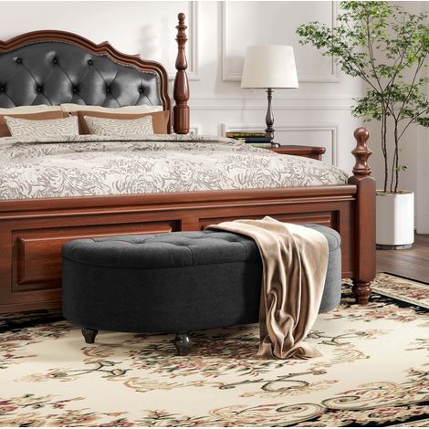 Banco con almacenaje tapizado gris oscuro 120 cm OKMYHOME (1/5)