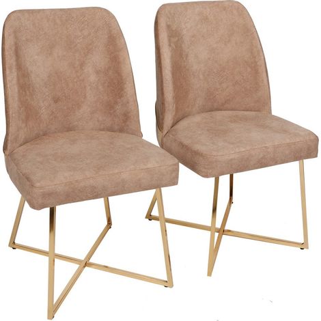 Chaise design velours marron clair et pieds doré Skyma - Lot de 2 (1/5)
