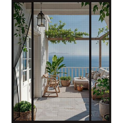Zanzariera per porta finestra, porta doppia, 180 x 222 cm, chiusura magnetica, non necessita di foratura, con potenti magneti, per porte di cantina, porte finestre. (1/5)