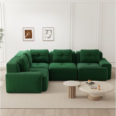 Modulares Ecksofa grün aus Cord mit tiefem Sitz, rutschfestem Standfuß und ohne Montage (1/5)