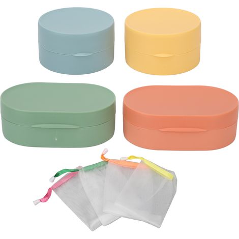4 pièces Étuis à Savon Portables Ronds et Ovales avec Filets Moussants pour Boîtes de Rangement Salle de Bain (1/5)