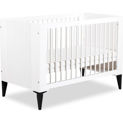 MIA Lit bébé évolutif à barreaux avec sommier réglable Blanc 120x60 cm (1/5)