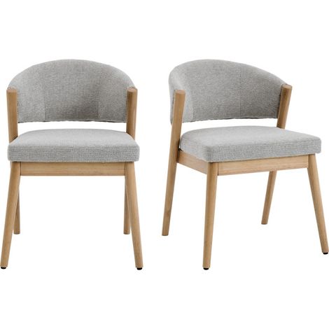ALBA-Chaise bois naturel et tissu Trendy Grège (x2) (1/5)