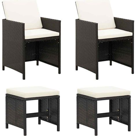 vidaXL Conjunto de silla de jardín y taburete 4 piezas negra ratán PE (1/5)