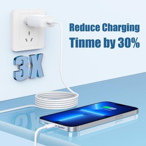 2Pack Chargeur iPhone 17 16 15, 20W USB C Chargeur Rapide 1M Cable C to C pour iPhone iPad Samsung Adaptateur Secteur Blanc (1/5)