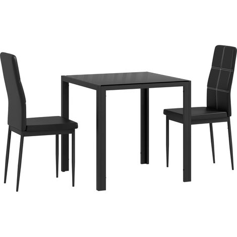 Ensemble repas avec table et chaises pour 2 personnes, plateau rectangulaire en verre, pour cuisine, salon, maison, noir (1/5)